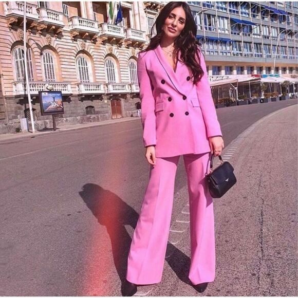 Zara High Rise Wide Leg Bubble Gum Pink Trouser Pants Women’s Size 5 Blogger Fav - Picture 3 of 9